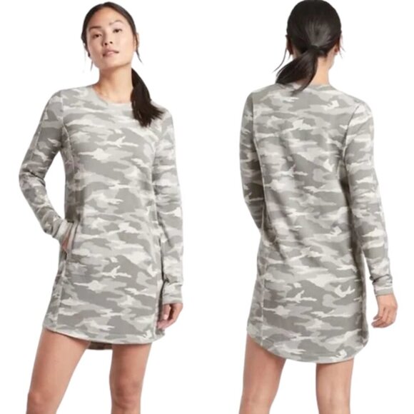 Athleta Balance Printed Mini Dress Camo French Terry Women's Medium Gray NWOT - Picture 1 of 14